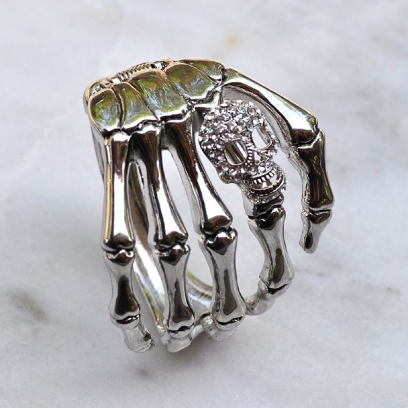 Austrian Crystal Hand Skull Bracelet - Item #FC-6282-5CL - Fits 7 1/2 in wrist