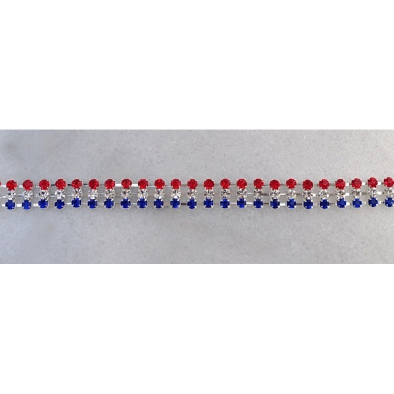 Austrian Crystal Red, White and Blue Striped Bracelet - Item #P0589S