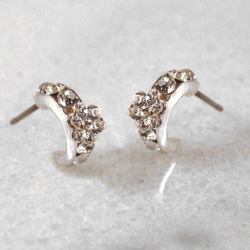 Austrian Crystal Half Hoop Earrings with 7 Stone Flower - Item #20201- 10mm