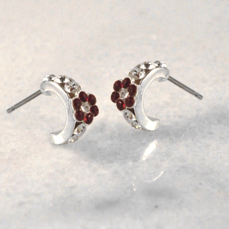 Austrian Crystal Half Hoop Earrings with 7 Stone Flower - Item #20201- 10mm