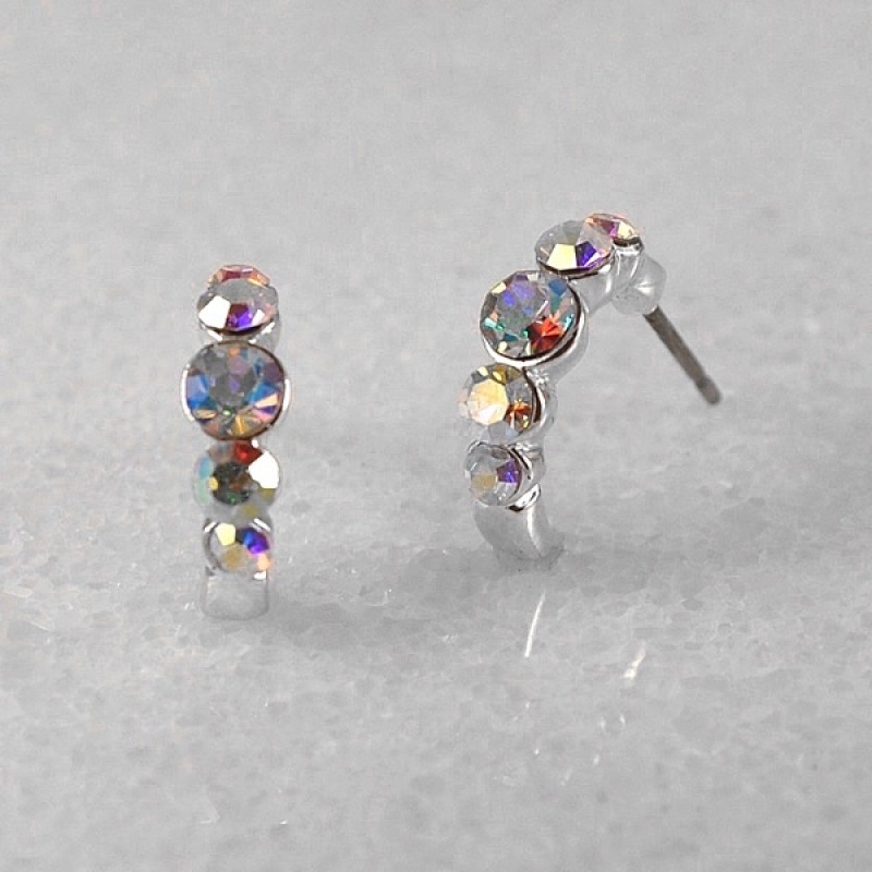 Austrian Crystal Five Stone Half Hoop Earrings - Item #20339 - 13MM