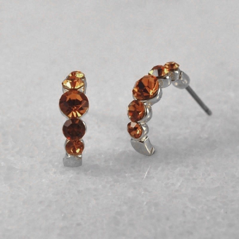 Austrian Crystal Five Stone Half Hoop Earrings - Item #20339 - 13MM