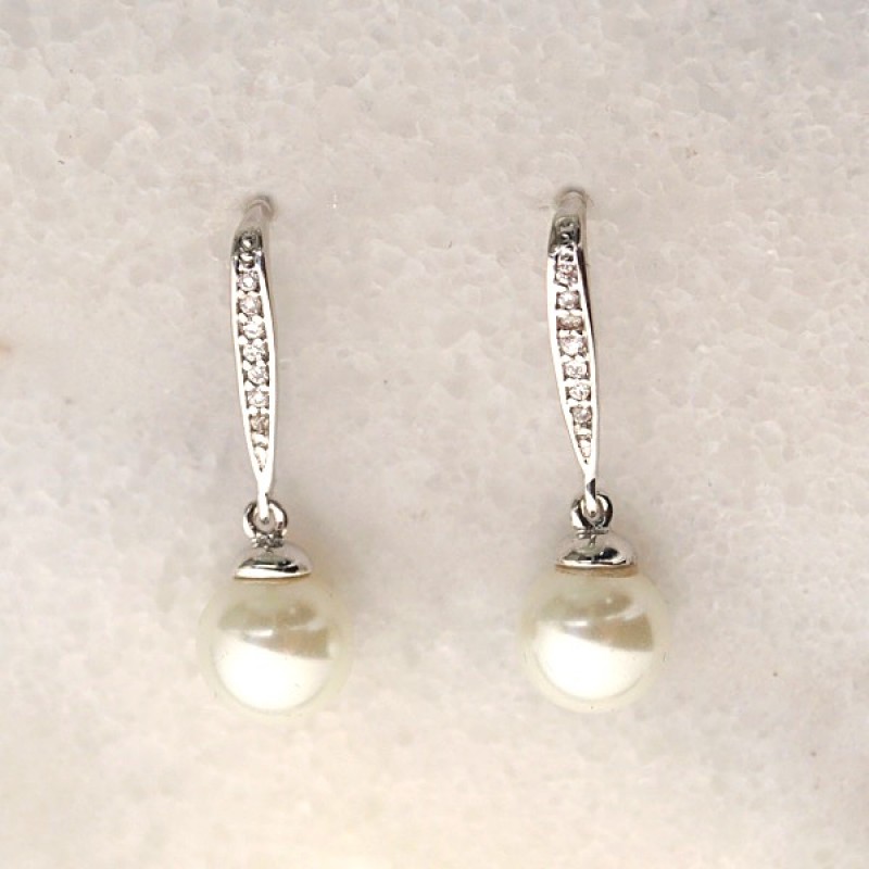 Cubic Zirconia Post Dangle with Pearl - Item #EZ-0020CL - 5/16 in x 1 in