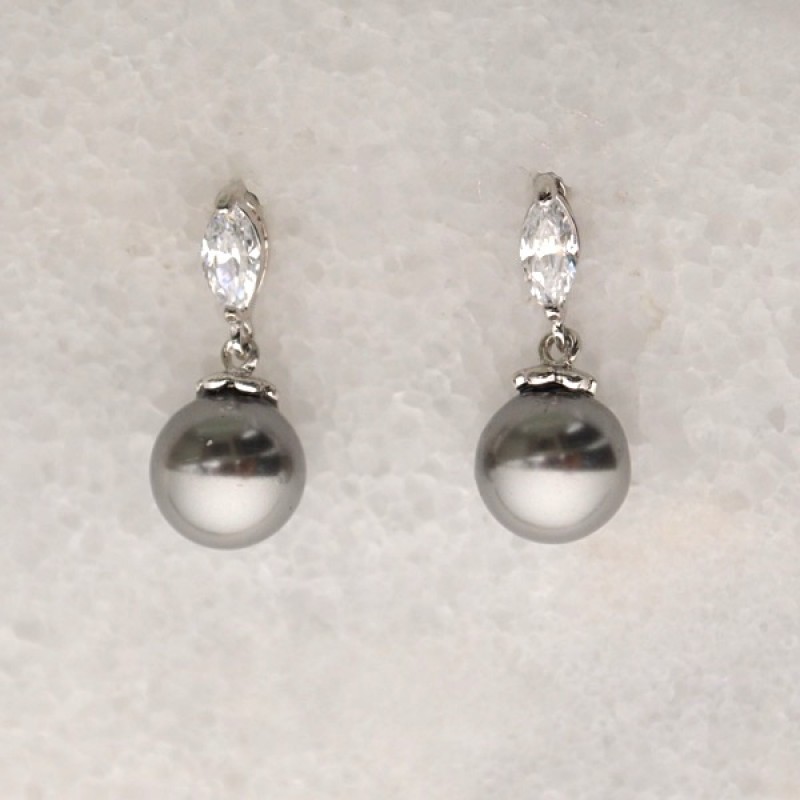 Cubic Zirconia Post Dangle Pearl Earrings - Item #EZ-2597GR - 3/4 in x 5/16 in