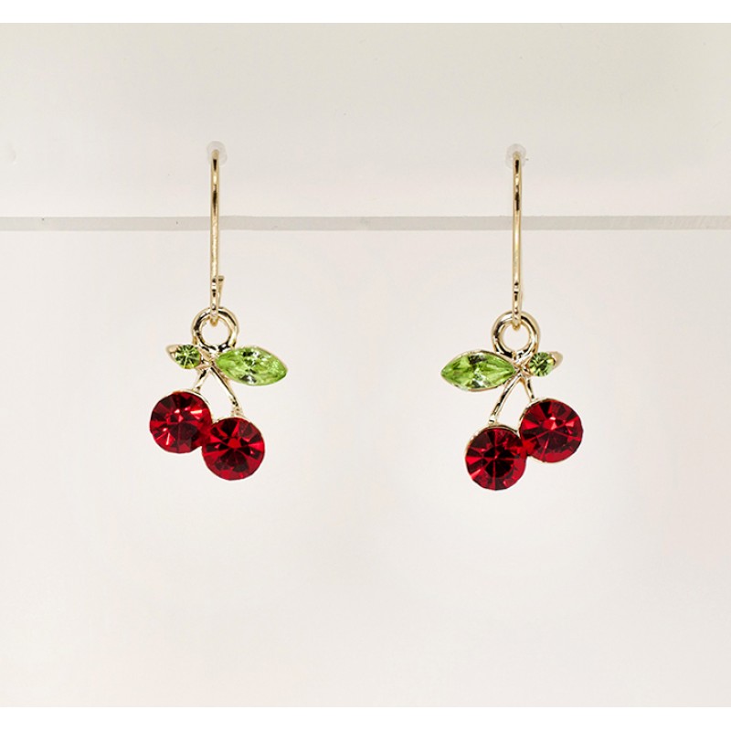 Austrian Crystal Cherry Hook Earrings - Item #E3268S - 1/4 in x 1 in 