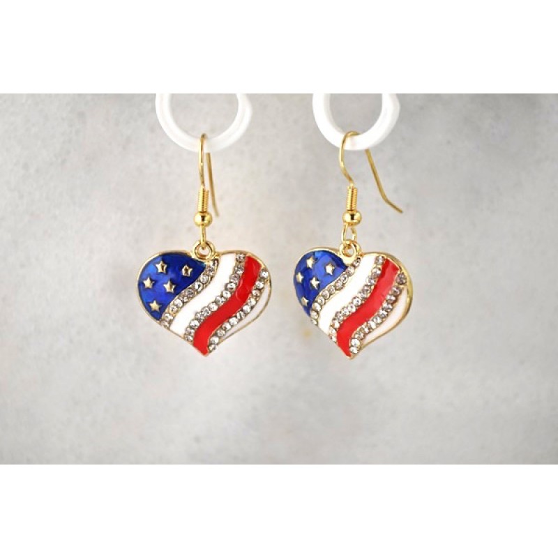 Patriotic Heart Hook Earrings - Item #EK6642 - 7/8 in x 1 1/2 in