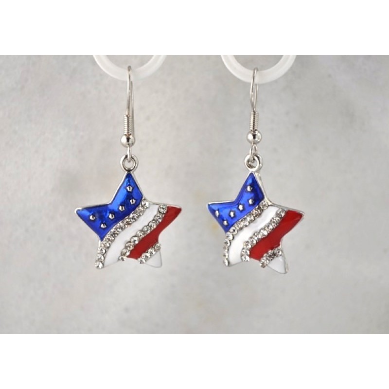 Patriotic Star Hook Earrings - Item #EK6643S - 7/8 in x 1 1/2 in