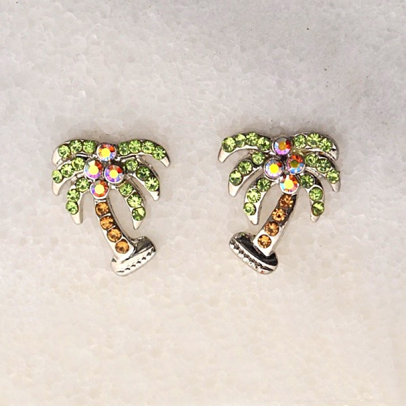 Whimsical Austrian Crystal Palm Tree Stud Earrings - Item #EP3081 - 5/8 in.