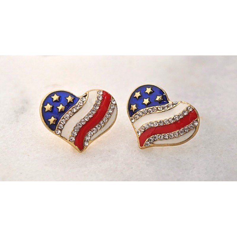 Austrian Crystal Red/White/Blue Heart Earrings - Item # EP6642 - 7/8 in x 3/4 in