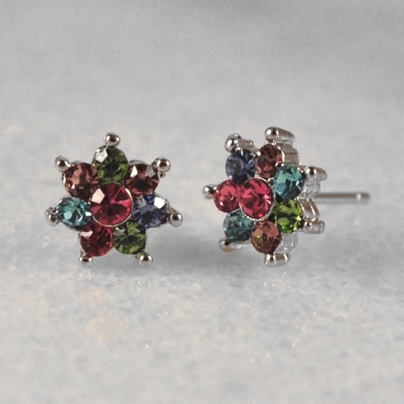 Austrian Crystal Mini Flower Stud Earrings - Item #KK41 - 