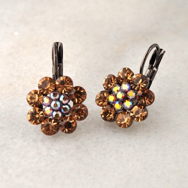 Austrian Crystal Fifteen Stone Flower Earrings - Item #KK47 - 3/4 in.