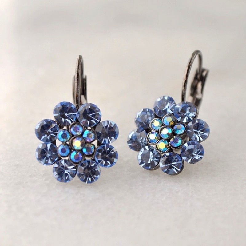 Austrian Crystal Fifteen Stone Flower Earrings - Item #KK47 - 3/4 in.