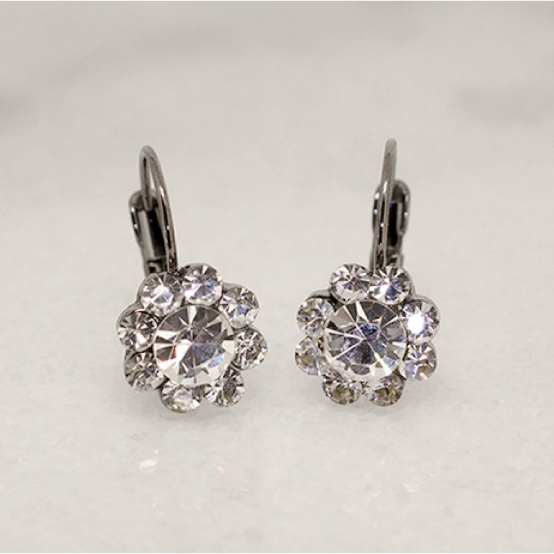 Austrian Crystal Flower Eight Stone Earring - Item #KK48 - 3/4 in.