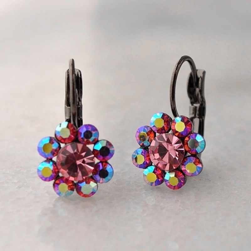 Austrian Crystal Flower Eight Stone Earring - Item #KK48 - 3/4 in.