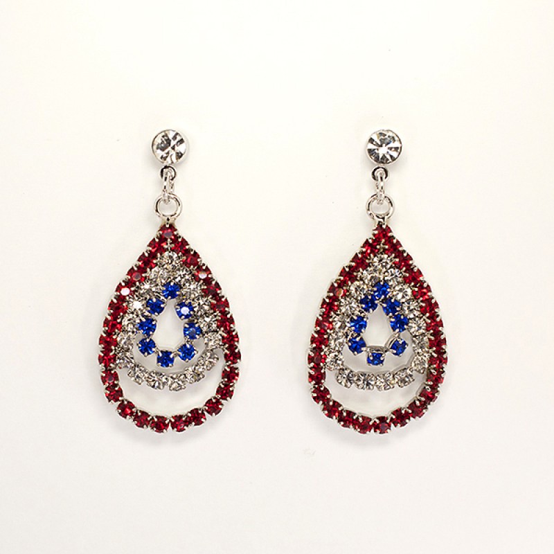 Austrian Crystal Red/White/Blue Earrings - Item # KK60 - 3/4 in x 1 1/2 in