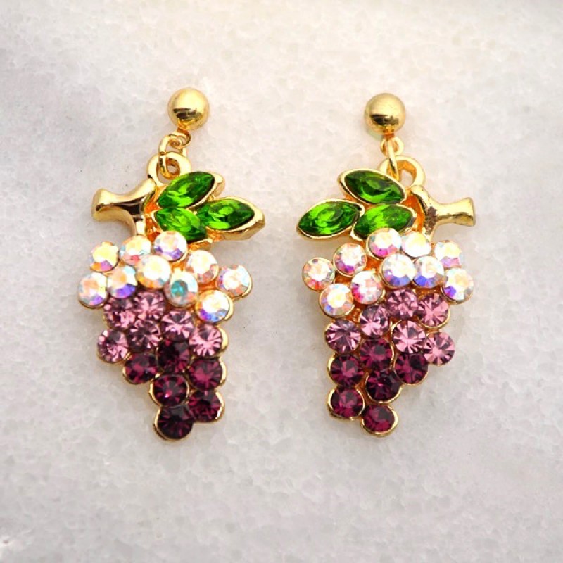 Whimsical Austrian Crystal Grape Earrings - Item #UE088DG Size 3/4 in by 1 1/8 in.