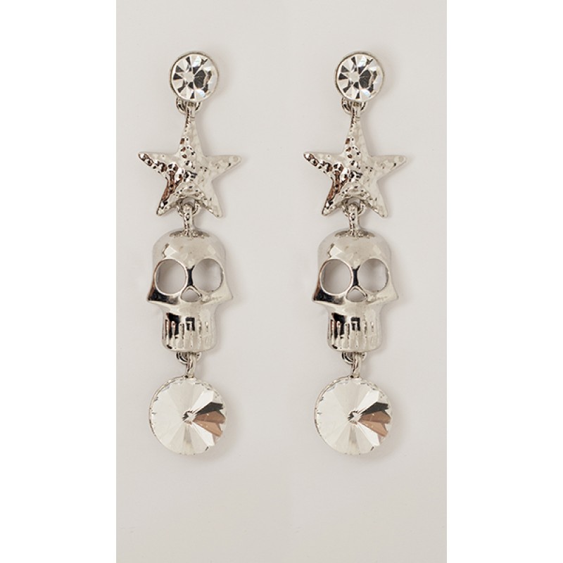 Austrian Crystal Skull Necklace/Earrings Set - Item #FNE-11864-3CL - 18 in.
