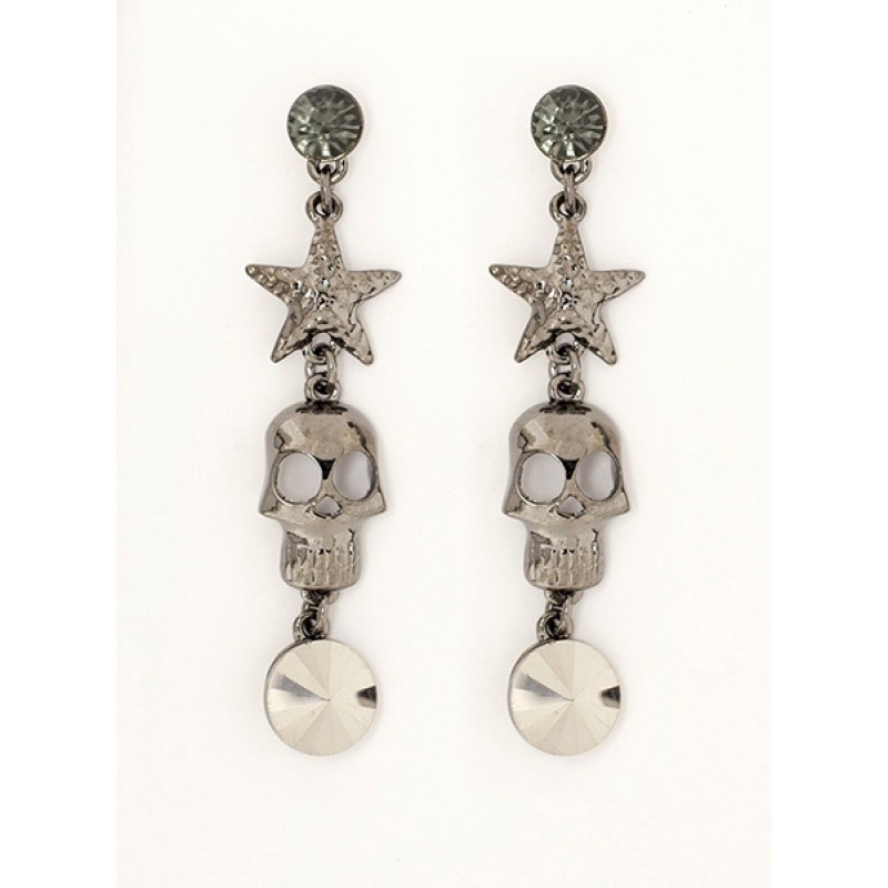 Austrian Crystal Skull Necklace/Earrings Set - Item #FNE-11864-4BK - 18 in. 