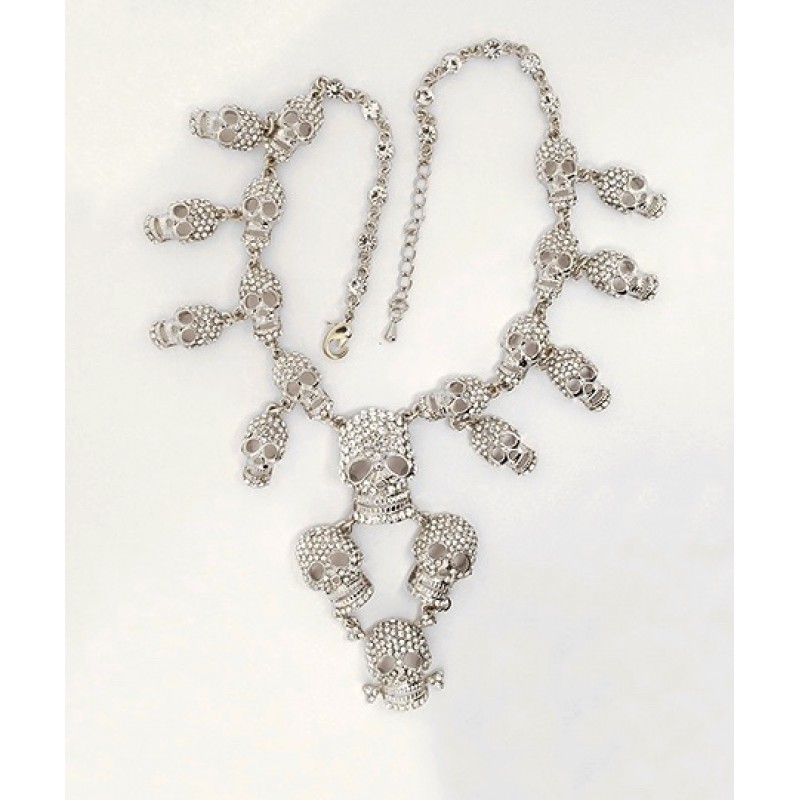 Austrian Crystal Skull Necklace/Earrings Set - Item #FNE-14046-3CL- 18 in. 