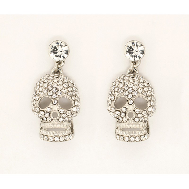 Austrian Crystal Skull Necklace/Earrings Set - Item #FNE-14046-3CL- 18 in. 
