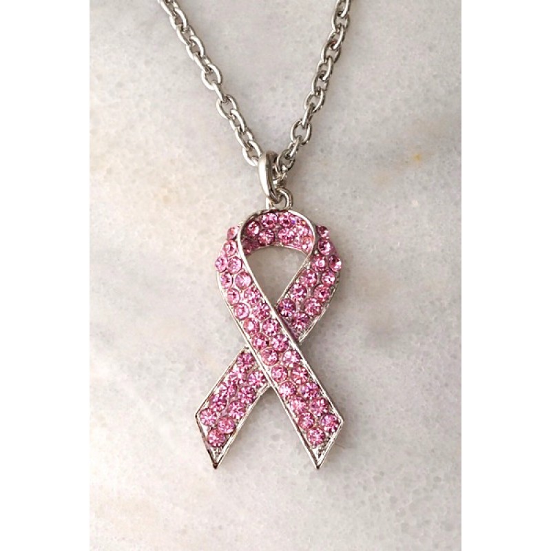 Austrian Crystal Pink Ribbon Necklace - Item #FN-12215-3PK