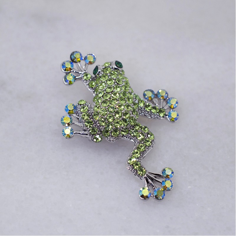 Austrian Crystal Frog Pin (1.25" x 1.5") - Item KK21