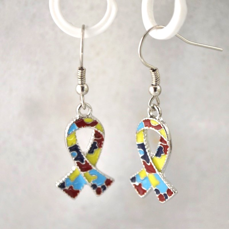 Enameled Autism Awareness Earring and Necklace Set  - Item #135015 (Earrings are 1 in. Necklace 18 in plus 2 in)